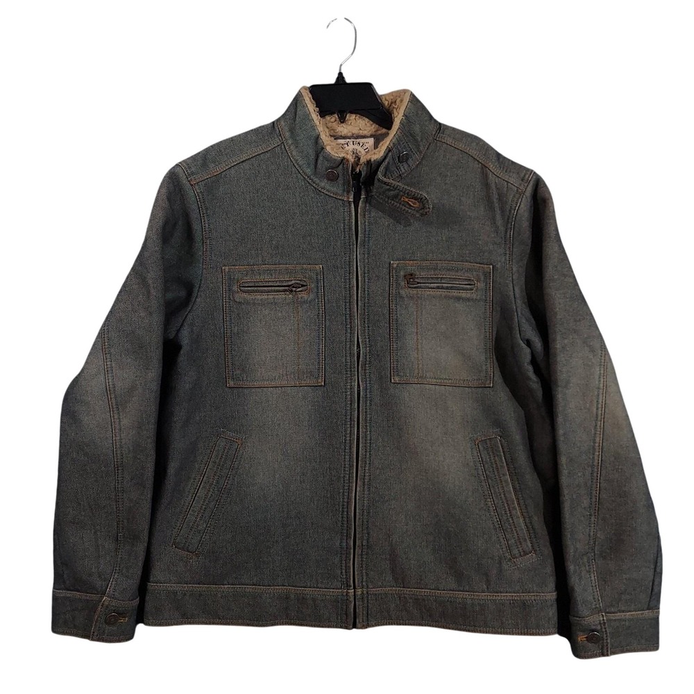 Vintage Get Used Jacket Mens Large Gray Denim Sherpa Lined Motorcycle Korea